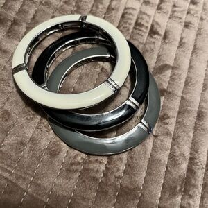 Elegant Black, White, and Silver Bangle Set